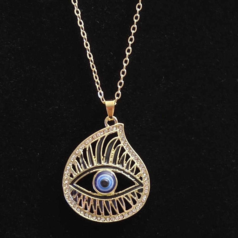 Gold Evil Eye Tear Shape Pendant Necklace